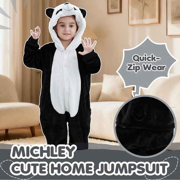 MICHLEY Panda Animal Hooded Kid’s Onesie Flannel Pajamas Costume | 110 | NEW - Picture 5 of 9